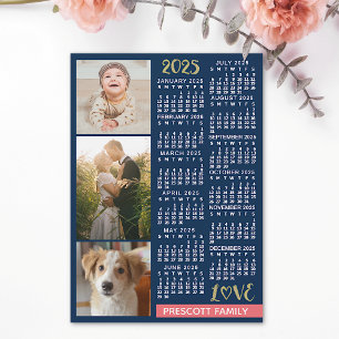 2025 Calendar Navy Coral Gold Photo Collage Magnet