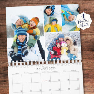 2025 Simple Custom Photo Collage 4 Per Month Calendar