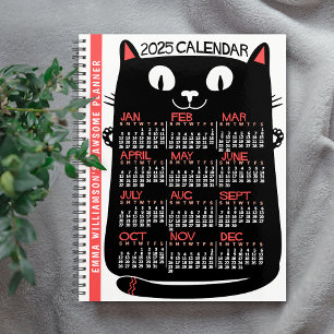 2025 Year Monthly Calendar Mid-Century Black Cat Planner