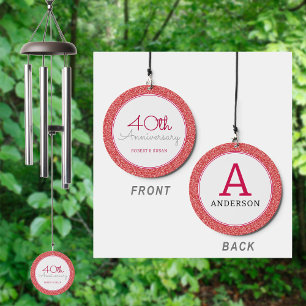 40th Wedding Anniversary Monogram Faux Red Glitter Wind Chime