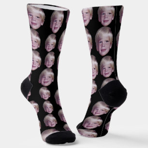 Add 1 Floating Head Photo - Random Pattern black Socks