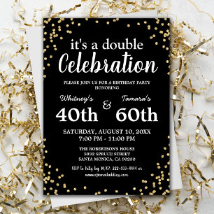 Adult Joint Birthday Party   Black Gold Glitter Invitation