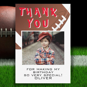 American Football Ball Sports Kids Birthday Photo  Thank You Card