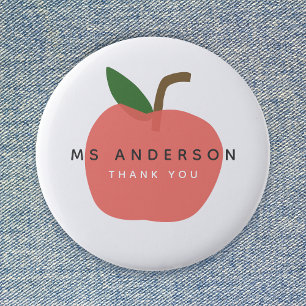 Apple Teacher   Modern Name Thank You Cute Fun Button