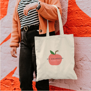 Apple Teacher   Modern Name Thank You Tote Bag