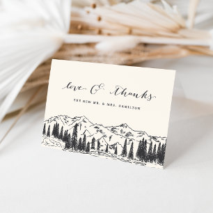 Ash Black   Mountain Sketch Wedding Thank You Card