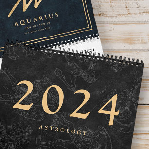 Astrology Zodiac Signs Faux Gold Classic Calendar