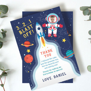 Astronaut Outer Space Boy Photo Birthday Thank You Card