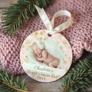 Baby First Christmas Magical Gold Snowflakes Photo Ornament