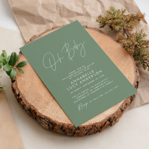 Baby shower script modern sage green elegant invitation