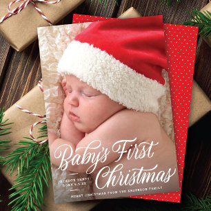 Baby's First Christmas Script Birth Announce Photo Holiday Card