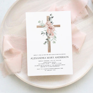 Baptism Dusty Pink Rose Greenery Eucalyptus Invitation