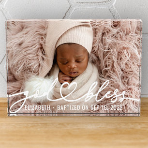 Baptism Simple Elegant Modern Heart Baby Photo Block