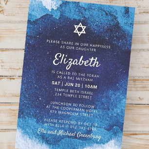 Bat Mitzvah Modern Blue Watercolor Invitation