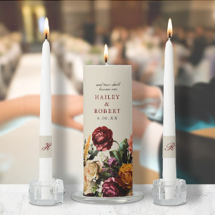 Beautiful Floral Autumn Wedding  Unity Candle Set