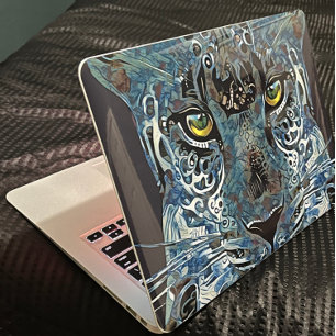 Beautiful leopard blues, golden eyes sticker skin