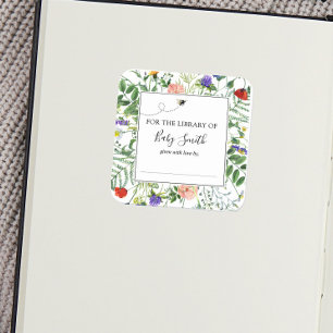 Bee and Wildflower Baby Shower Bookplate Sticker