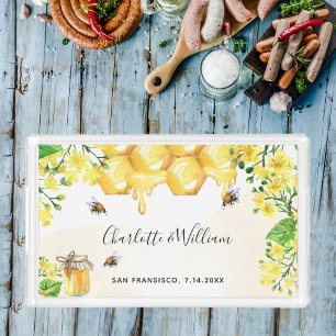 Bees honey yellow florals wedding  acrylic tray