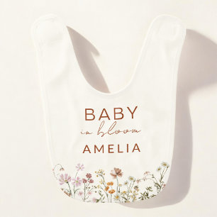 Beige Terracotta Wildflower Baby in Bloom Floral  Baby Bib