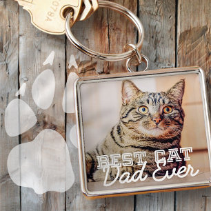 Best Cat Dad Ever Modern Custom Pet Photo Keychain