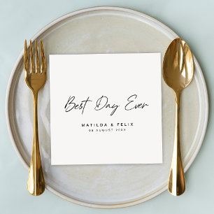 Best Day Ever   Minimalist White Wedding Day Napkins