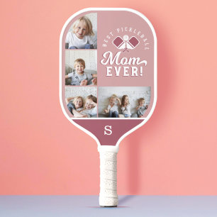 Best Pickleball Mom Ever Personalized 4 Photo Grid Pickleball Paddle