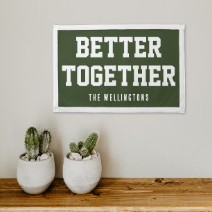 Better Together Green White Custom Family Name Pennant