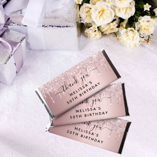 Birthday blush pink glitter drips name hershey bar favors