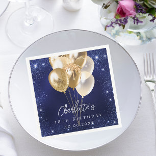 Birthday navy blue glitter gold balloons napkins