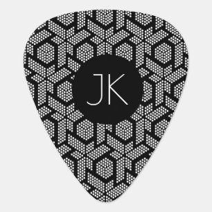 Black and white dotted geometric shapes pattern guitar pick