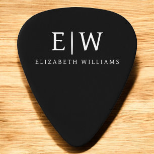 Black and White Minimalist Modern Monogram Guitar Pick