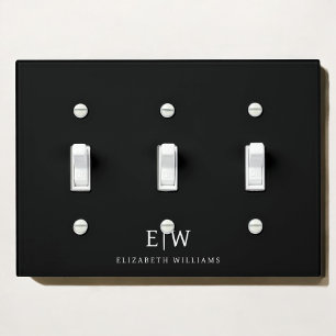 Black and White Minimalist Modern Monogram Light Switch Cover