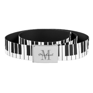 Black and white piano keys monogrammed canvas belt