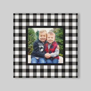 Black Buffalo Plaid Farmhouse Christmas Photo Canv Canvas Print