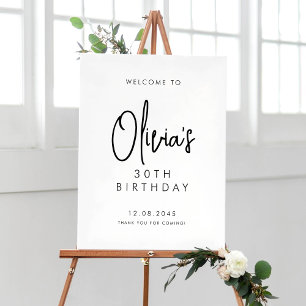 Black Handwritten Script 30th Birthday Welcome Poster