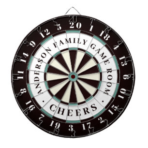 Black White & Blue   Family Game Room Monogram Dart Board