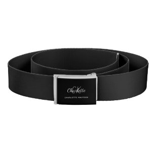 Black white monogram initails name script belt