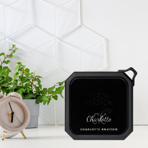 Black white monogram letters name bluetooth speaker