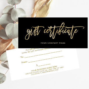 Black with Faux Gold Script   Gift Certificate