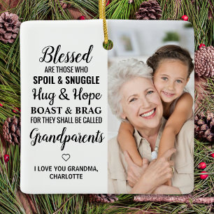 Blessed Grandparents Modern Personalised 2 Photo C Ceramic Ornament