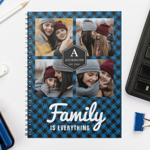 Blue Buffalo Plaid Lumberjack Family Photo Collage Notebook