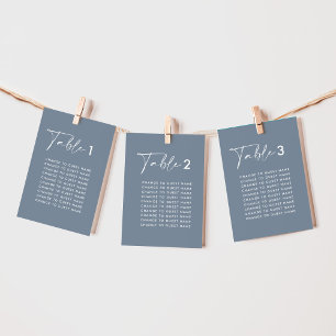 Blue elegant modern wedding table seating chart