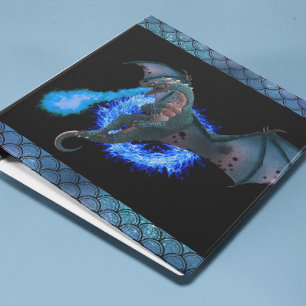 Blue Flame Fire Dragon Scales 3 Ring Binder