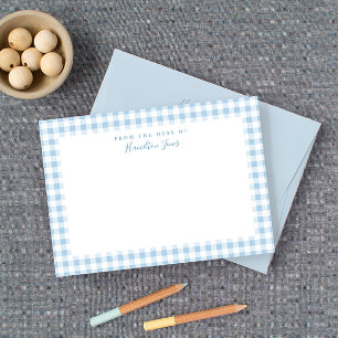 Blue Gingham Check Personal Stationery Thank You Card