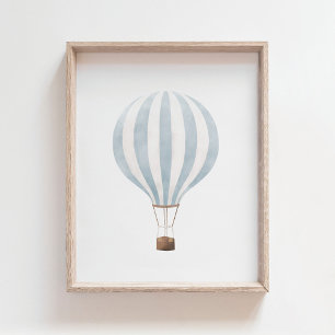 Blue Hot Air Balloon Nursery Decor Poster