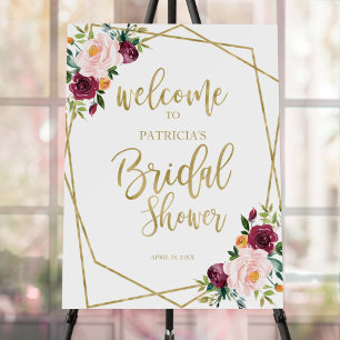 Blush Burgundy Floral Bridal Shower Welcome Foam Board