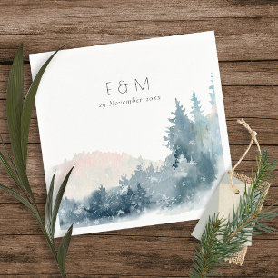 BLUSH DUSKY BLUE MOUNTAINS PINE MONOGRAM WEDDING NAPKINS