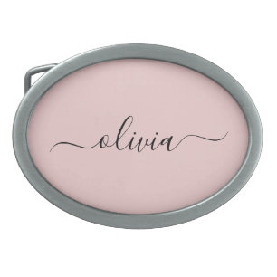 Blush Dusty Pink Modern Script Girly Monogram Name Belt Buckle