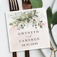 Blush Gold Greenery Succulent Dusty Blue Wedding