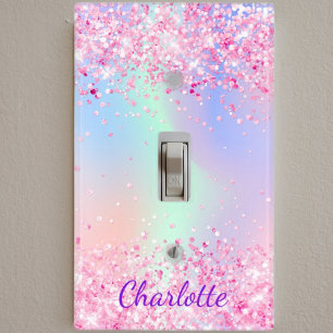 Blush pink glitter purple monogram name light switch cover